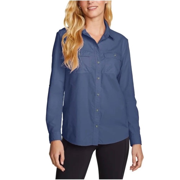 Eddie Bauer Tops - NWT Eddie Bauer Women Blue Mountain Ripstop L/S Top UPF 50+ Classic Fit Large